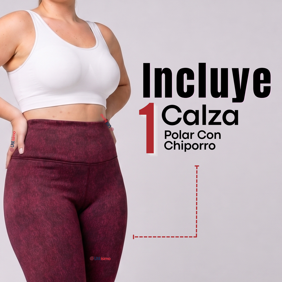 Calza Polar Con Chiporro Térmica Mujer Elásticada Burdeo Jeans