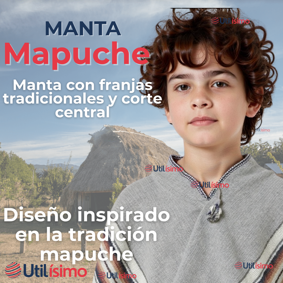 Poncho Manta Mapuche LANA GRUESO 114x56cm Fiestas Patrias