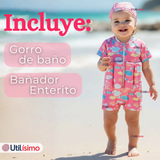 Traje de Baño Flotador Enterito Con Gorro Niña 2 Piezas 9 a 36 Meses Pink Sea