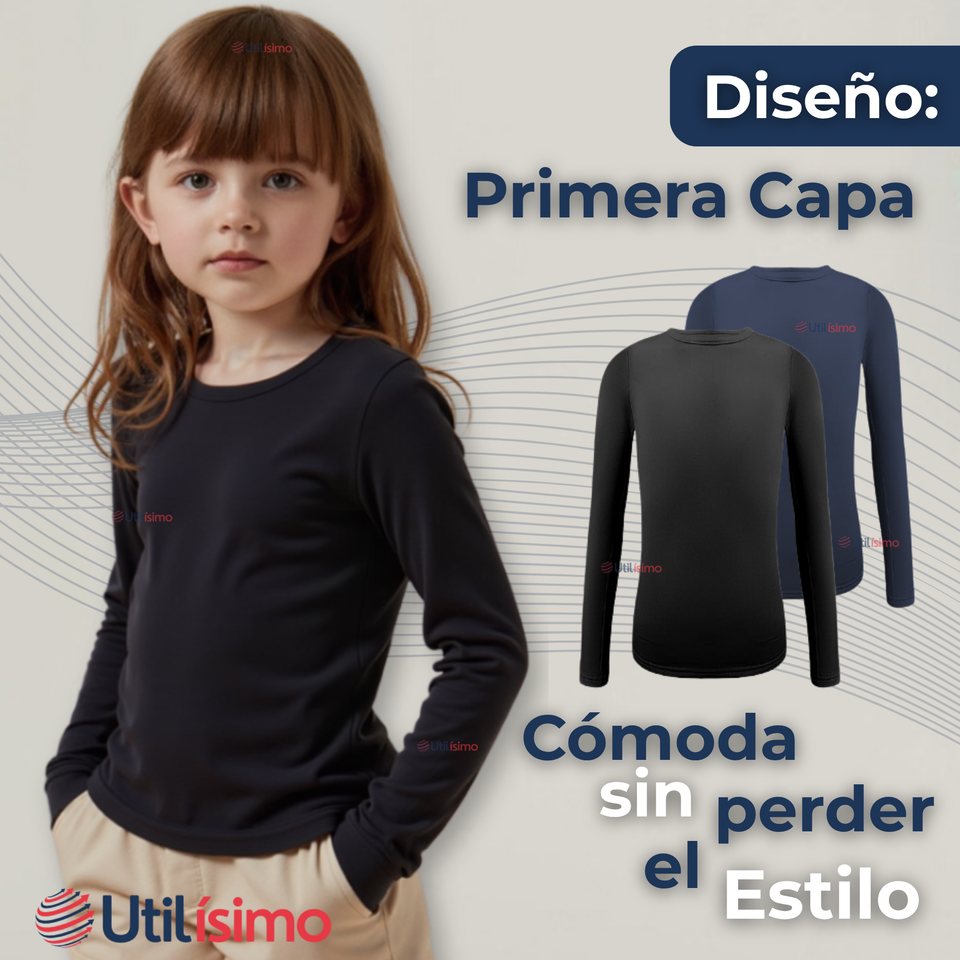 Pack 3 Primera Capa Escolar Bambú Invierno Camiseta Niña Cuello Redondo Polera
