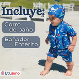 Traje de Baño Flotador Enterito Con Gorro Niño 2 Piezas 9 a 36 Meses Blue Sea