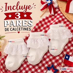 3 Pack Calcetines Encaje Vuelos Bebé Algodón Fiestas Patrias Infantil