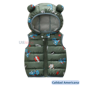 Parka Con Capucha Sin Mangas Niño Dinosaurios Verde Oscuro Jump Kids