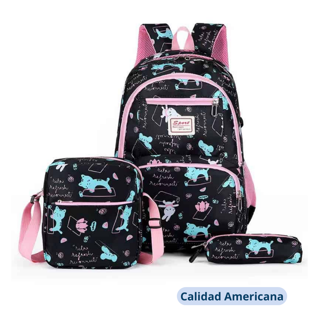 Mochila Escolar Lonchera y Estuche Jump 45x32x19cm