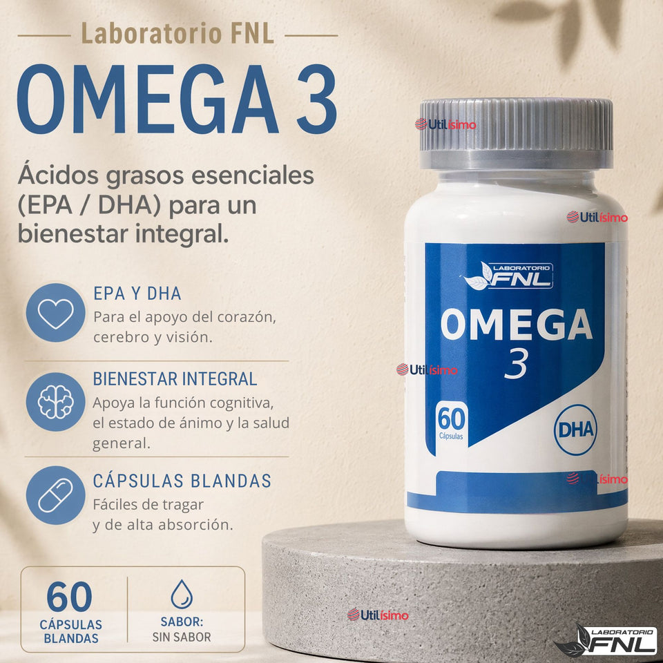 Omega 3 FNL 60 Capsulas Aceite De Pescado + Dha + Epa Sin Sabor