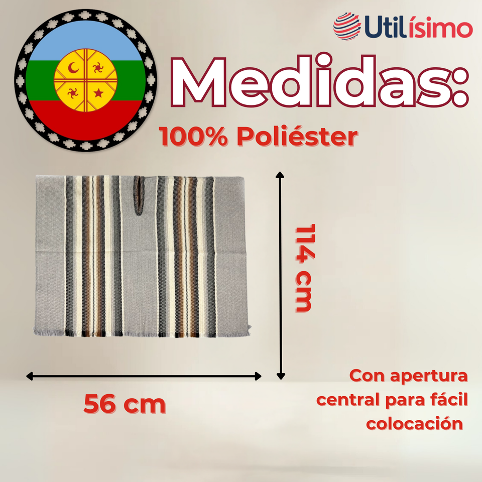 Poncho Manta Mapuche LANA GRUESO 114x56cm Fiestas Patrias