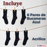 Pack 6 Bucaneras Escolares Calcetines Acrílico Azul Premium Niña y Juvenil