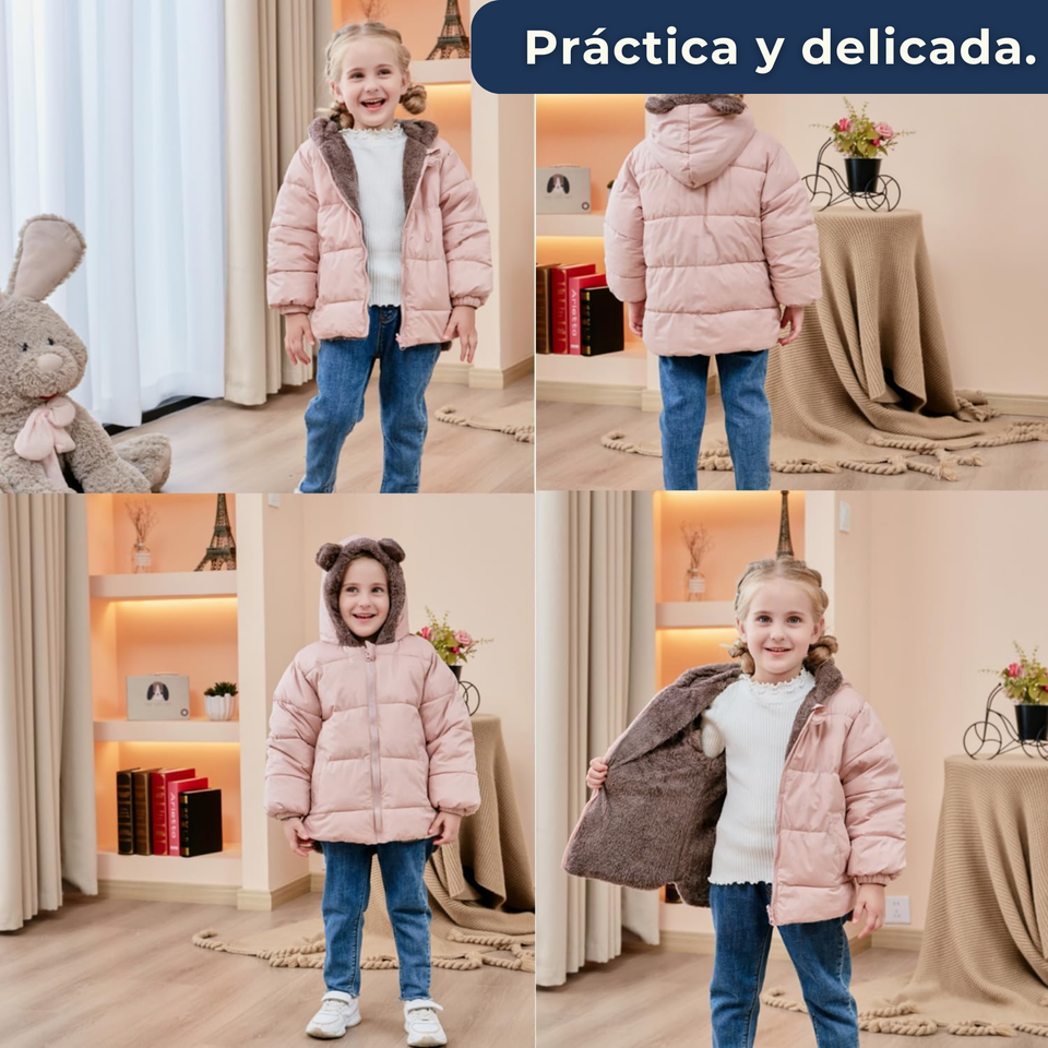 Parka Con Capucha Mangas Larga Niña Pink