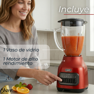 Licuadora Oster® con vaso de vidrio y 6 velocidades más pulso 800 Watts 1,5Litros