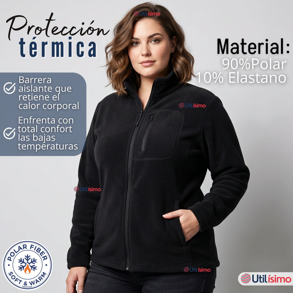 Polerón Térmico Micropolar Cuello Alto Mujer Negro Invierno