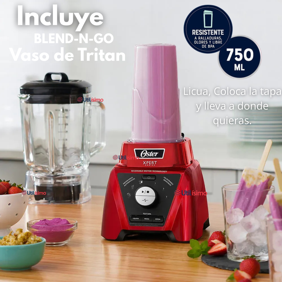 Licuadora Xpert Series™ roja con control de textura y un Blend N Go BLST3BRPG