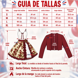 Vestido Chinita Huasa Mujer 2 Piezas Burdeo Floreado Cueca Fiestas Patrias