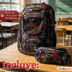 Mochila Escolar Con Estuche 43cm Tela Oxford Impermeable Niño