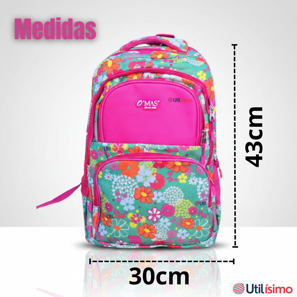 Mochila Escolar Kit Con Estuche y Lonchera 43cm Tela Oxford Niña