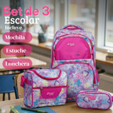 Mochila Bolso Escolar + Estuche + Lonchera 43Cm Niña Tela Oxford Pastel Dreams