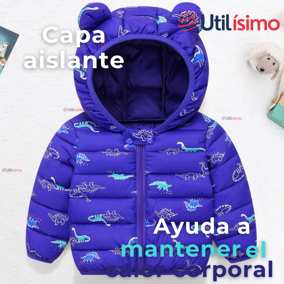 Parka Térmica Con Capucha Y Orejitas Estampado Dinosaurio Niño