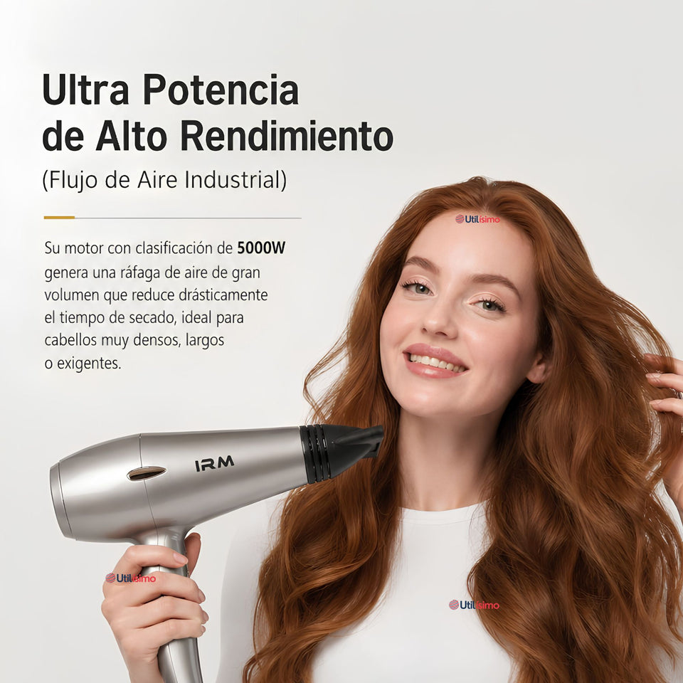 Secador de cabello Profesional 5000w Potencia y Estilo Plateado con Difusor