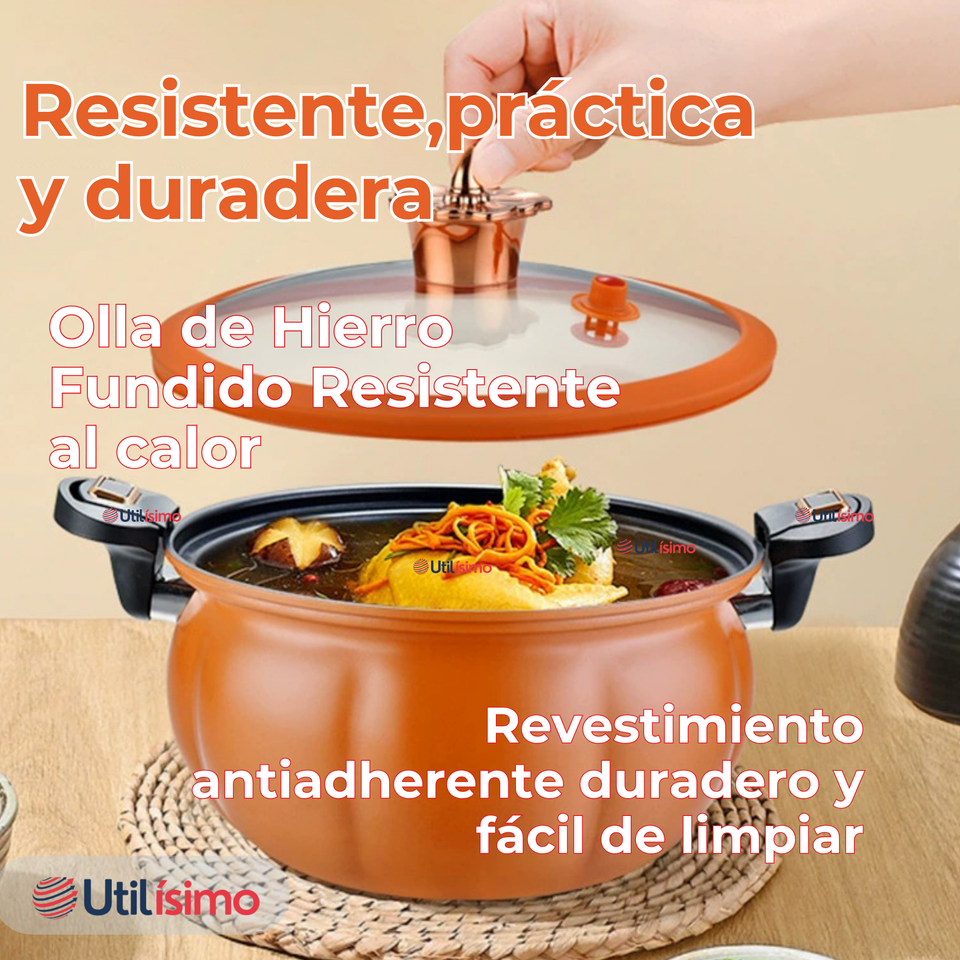 Olla De Micro Presión De Calabaza Antiadherente 7 Litro Color Naranja