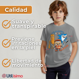 Polera Brainrots 100% Algodón Manga Corta Niño Tralalero Gris Claro