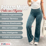 Pantalón Cotelé Palazzo Polar Con Chiporro Elasticado Térmico Verde Agua