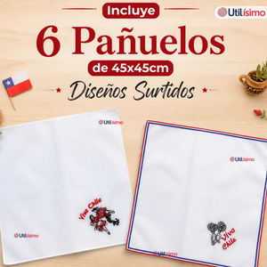 Pack 6 Pañuelos Baile Cueca 45cm Diseños Surtidos Algodón Fiestas Patrias