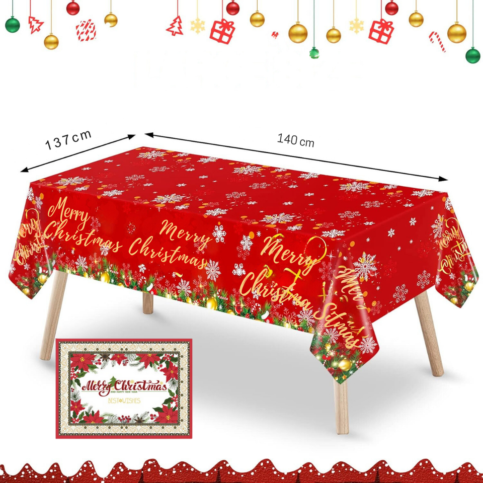 Mantel Navidad Merry Christmas Flores Rojas Poliéster 137x140cm