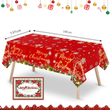 Mantel Navidad Merry Christmas Flores Rojas Poliéster 137x140cm