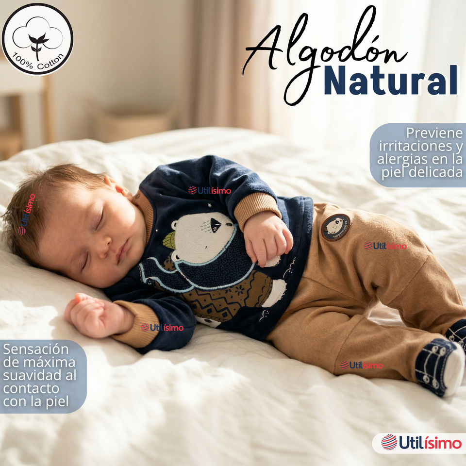 Conjunto 2 Piezas Buzo Pantalón Y Polerón De Algodón Azul Oso Polar Bebé Niño