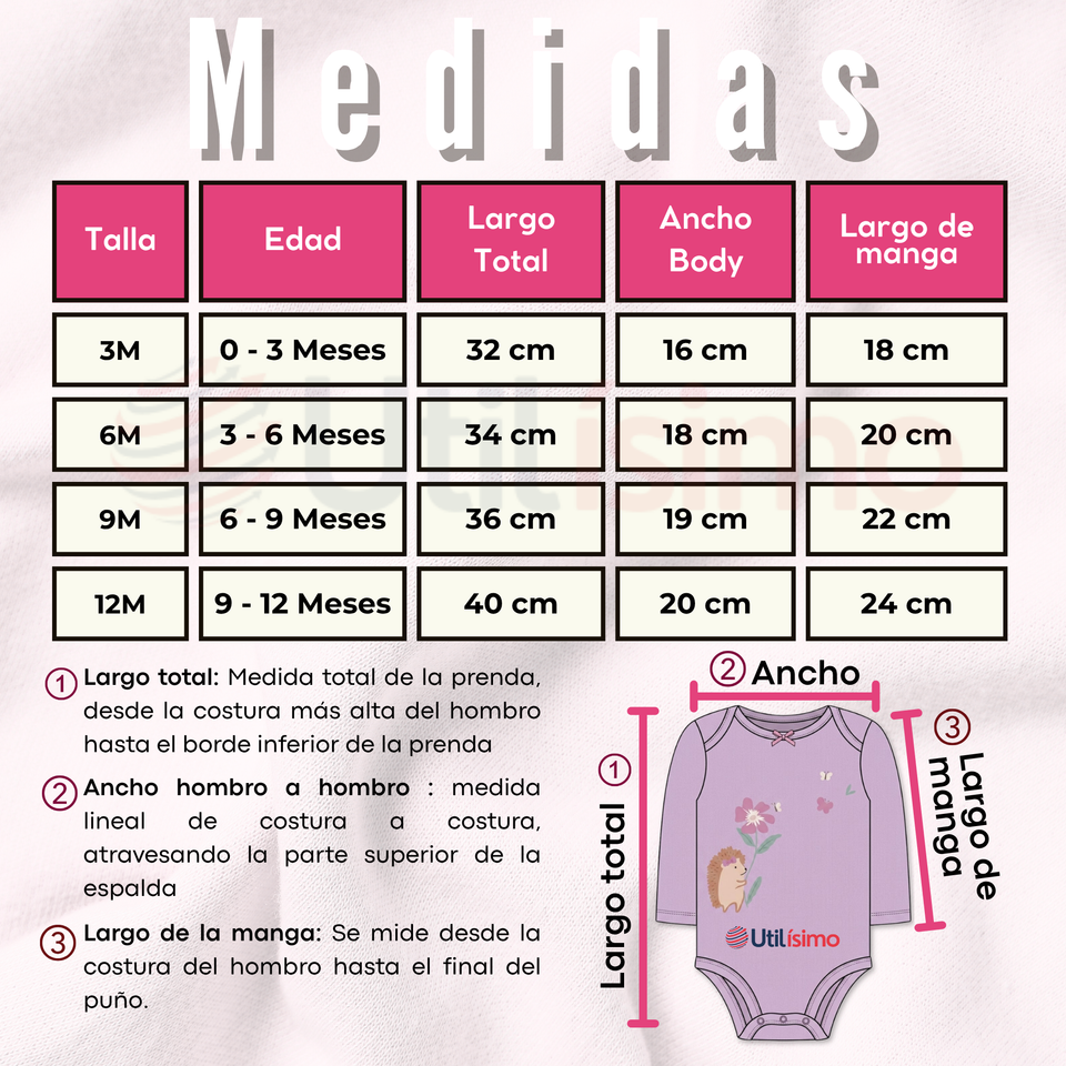 Pack 5 Bodys Manga Larga 100% Algodón Tedmimak Pink Blossom Bebé Niña