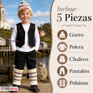 Traje Típico Chilote Completo 5 Piezas Niño Fiestas Patrias