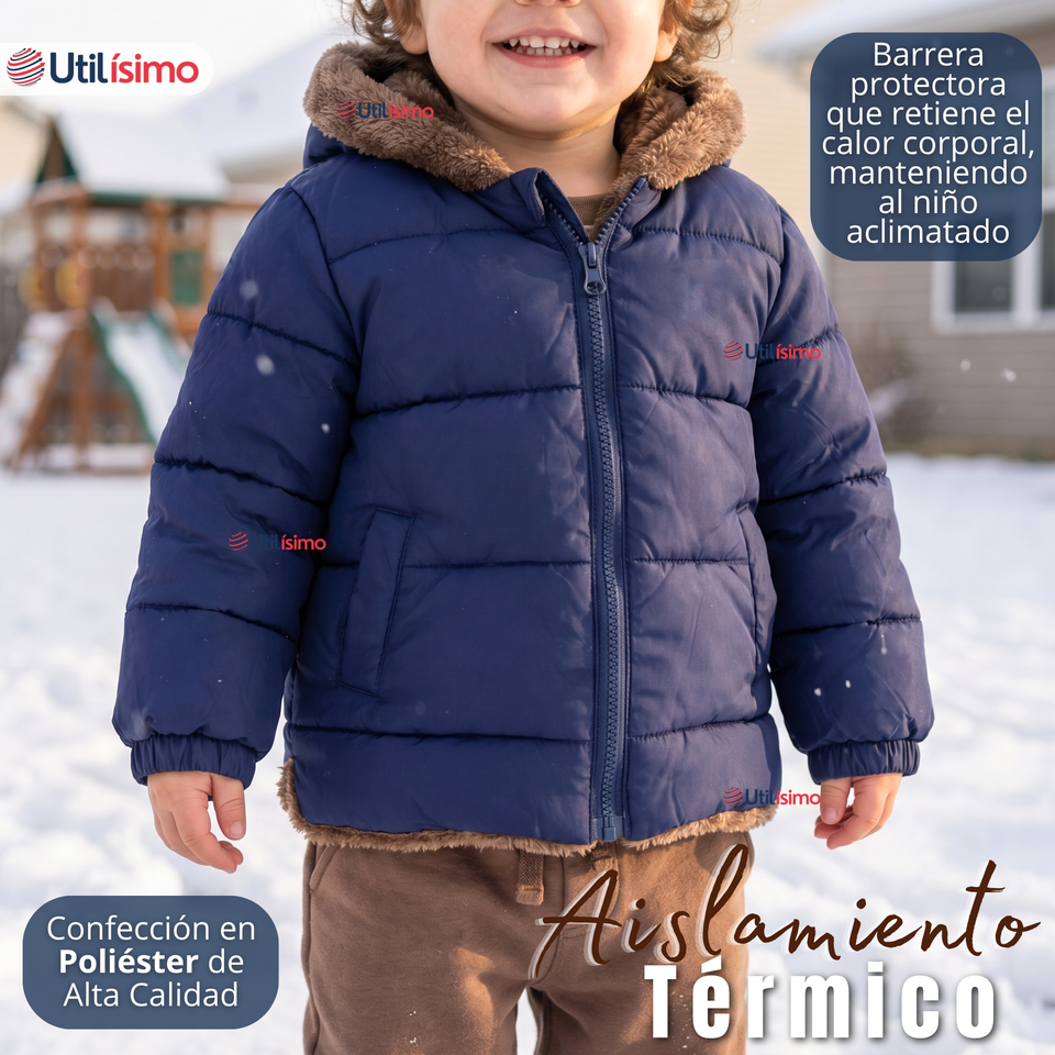 Parka Osito Con Capucha Manga Larga Azul Niño Infantil