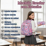 Mochila Escolar Con Estuche 43cm Tela Oxford Impermeable Niña