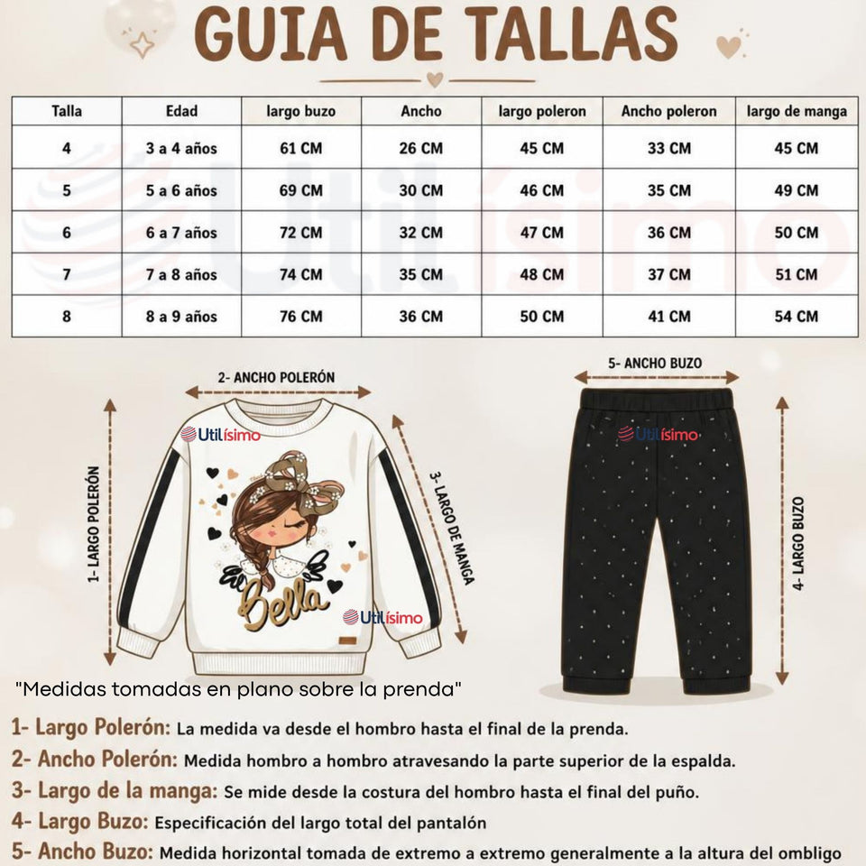 Conjunto 2 Piezas Polerón y Pantalón Buzo 100% Algodón Tedmimak Niña  beautiful charming