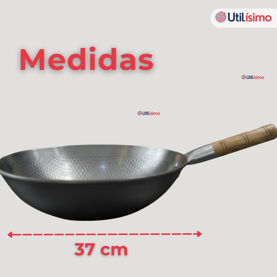 Sartén Wok Tradicional Chino De 37cm Acero Al Carbono