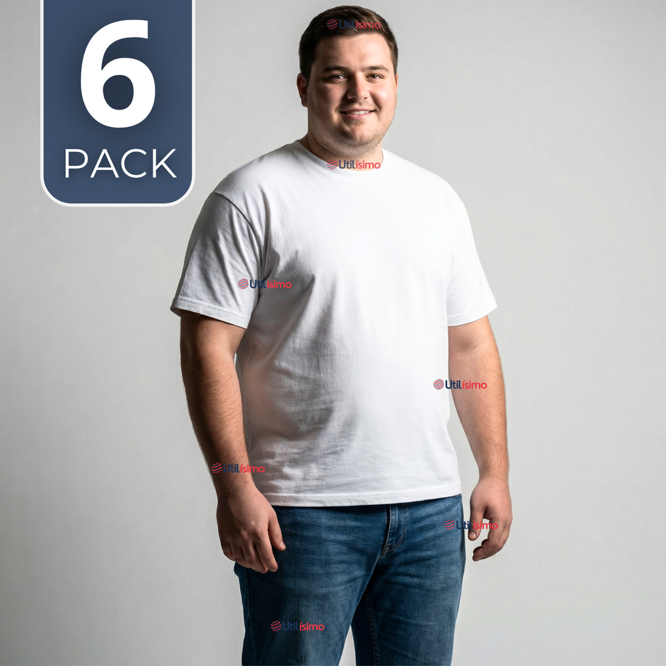 Pack 6 Camisetas Poleras 100% Algodón Básica Lisa Elástica Hombre Blanco