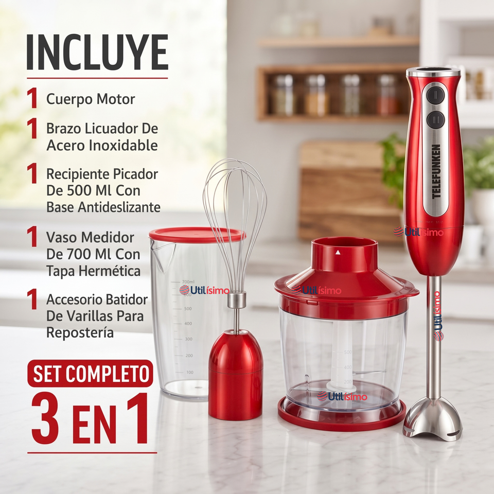 Batidora de inmersión Telefunken Smartmix 2500 roja acero inoxidable 800W
