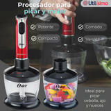 Batidora de inmersión Oster® roja con organizador y accesorios