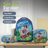 Mochila Escolar Bolso Con Efecto 3D Estuche + Lonchera 40Cm Tela Oxford Niño Skate Hero