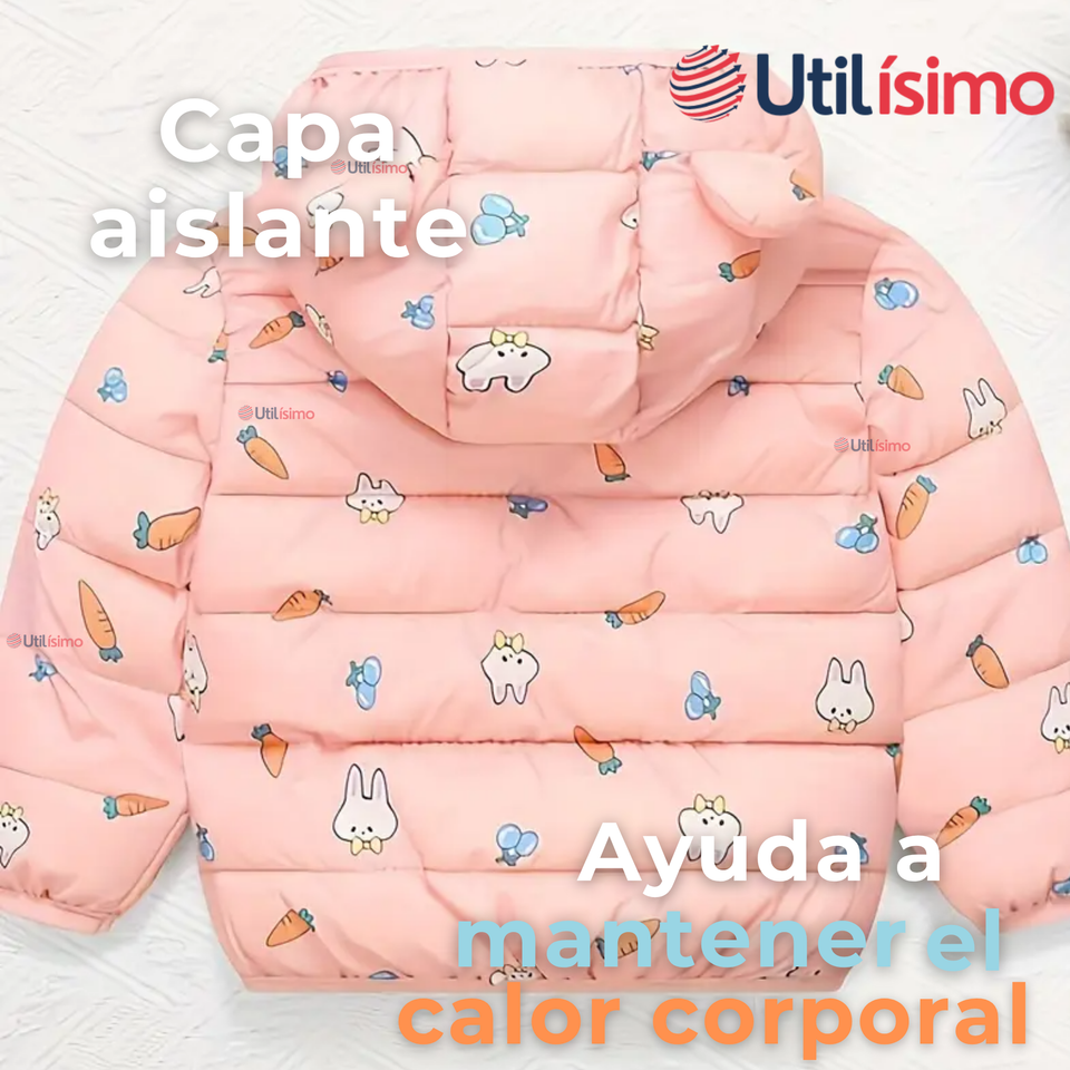 Parka Térmica Con Capucha Y Orejitas Estampado Conejito Niña