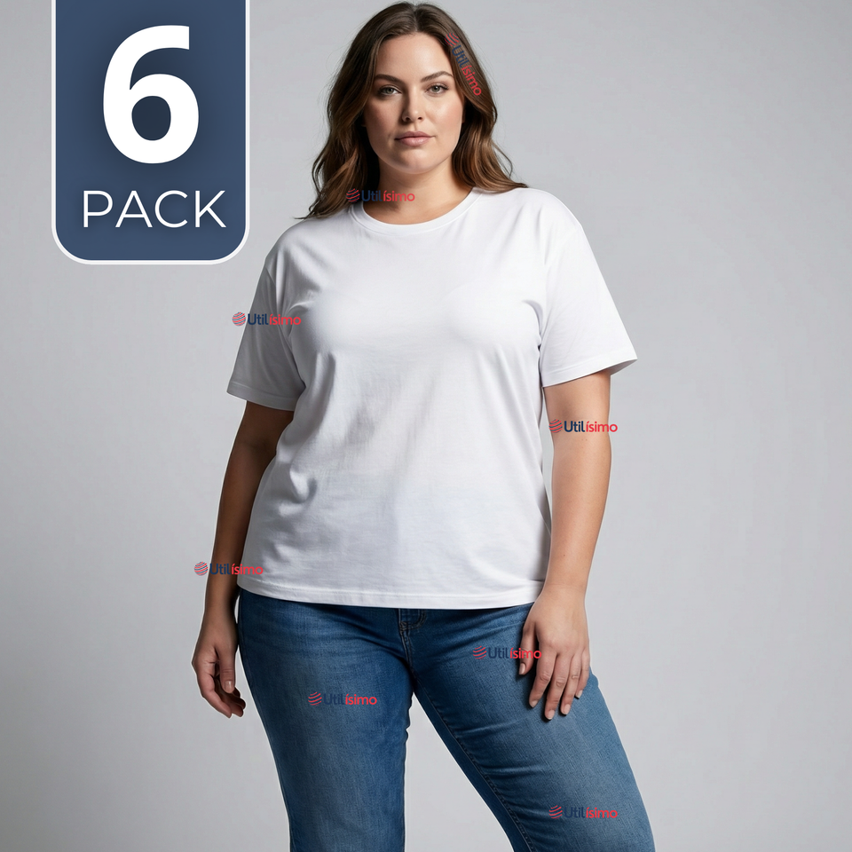 Pack 6 Camisetas Poleras 100% Algodón Básica Lisa Elástica Mujer Blanco