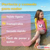 Traje De Baño Manga Larga y Pantalón Corto 2 Piezas Niña de 3 a 9 Años Pink Penguin