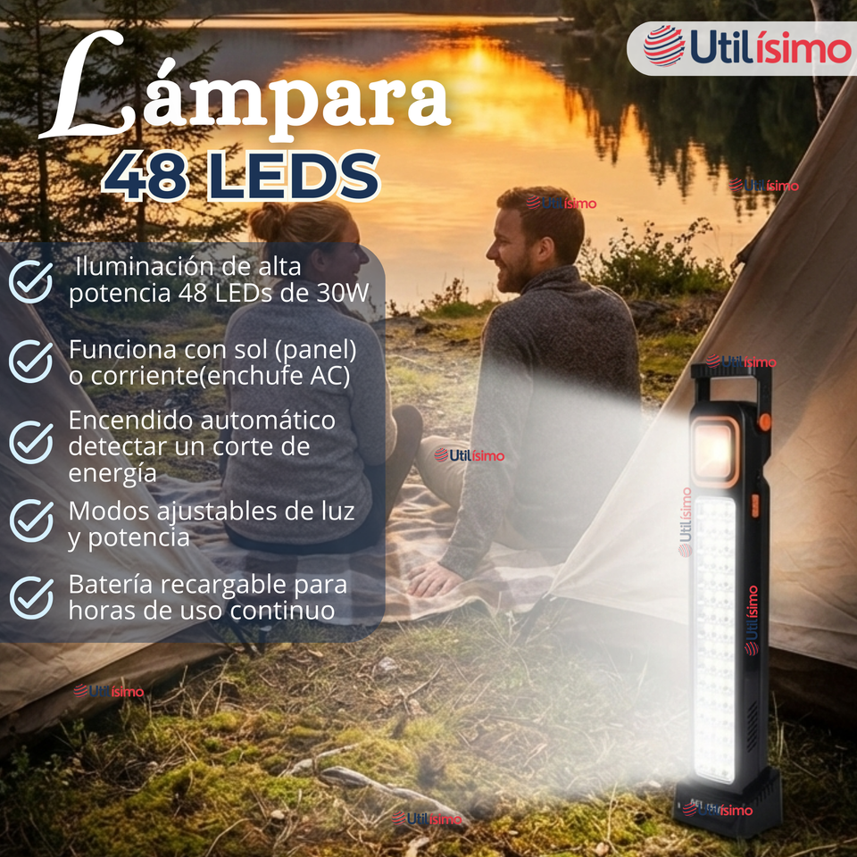 Lampara Luz De Emergencia Focos 48 Led Carga Híbrida Solar USB 30W