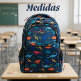 Mochila Bolso Escolar + Lonchera + Estuche 45Cm Niño Tela Oxford Dinosaur
