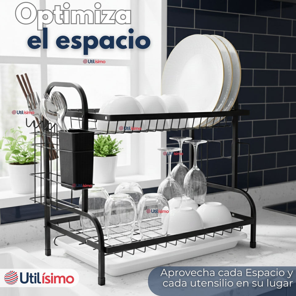 Secaplatos Escurridor De Loza 2 Niveles Secador De Vajilla Color Negro