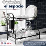 Secaplatos Escurridor De Loza 2 Niveles Secador De Vajilla Color Negro