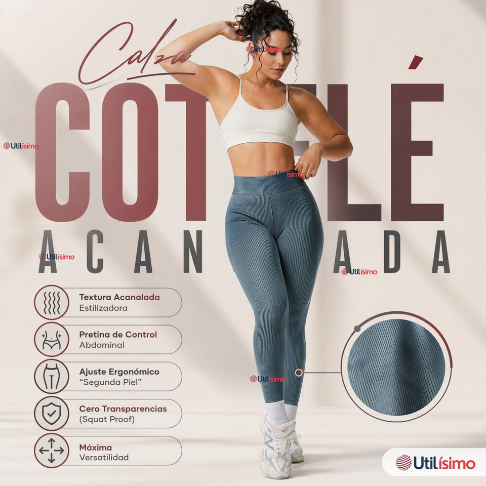 Calza Acanalada Cotelé Polar Con Chiporro Térmica Mujer Elásticada Aquamarine