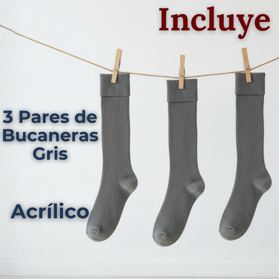 Pack 3 Bucaneras Escolares Calcetines Acrílico Gris Premium Niña y Juvenil