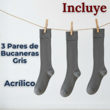 Pack 3 Bucaneras Escolares Calcetines Acrílico Gris Premium Niña y Juvenil