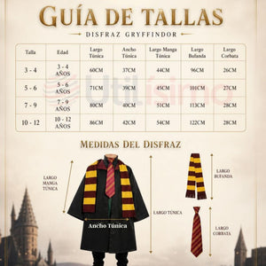 Disfraz Mago Con Capa + Bufanda + Corbata + Varita Gryffindor Niño y Niña