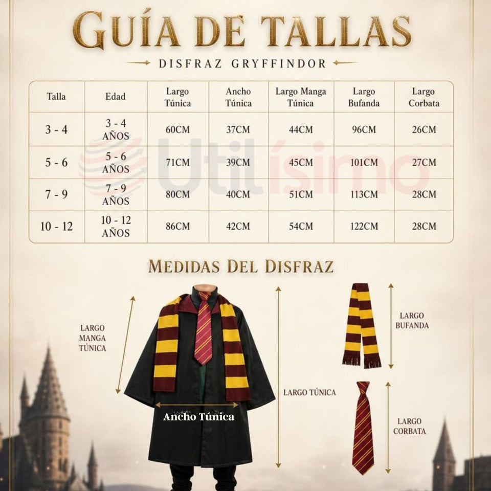 Disfraz Harry Potter Con Capa + Bufanda + Corbata + Varita Gryffindor Niño y Niña
